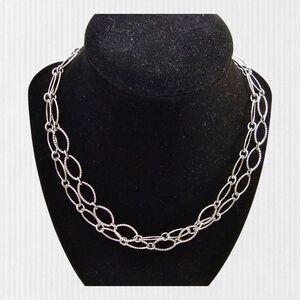 Marlyn Schiff Elegant Silver Double Strand Horse Eye Choker‎ Chain Necklace NWOT